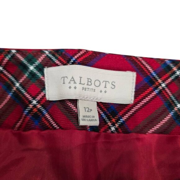 Talbots Petite A-Line Skirt Women's 12P Red Plaid Side Zip 100% Polyester Preppy - Picture 4 of 7